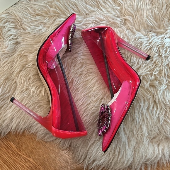 Good American Cinderella crystal pump hot pink stiletto heels size 8 new in box - Picture 8 of 12